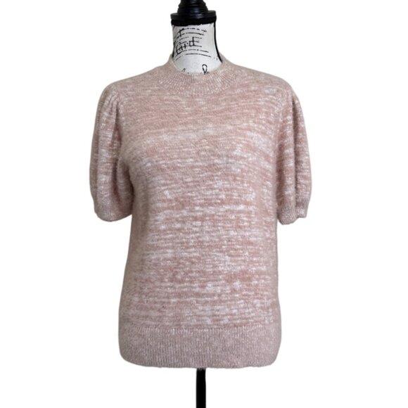 CeCe Eyelash Sweater Short Sleeve Knit Pink Mock Neck Womens Size M - Picture 1 of 7